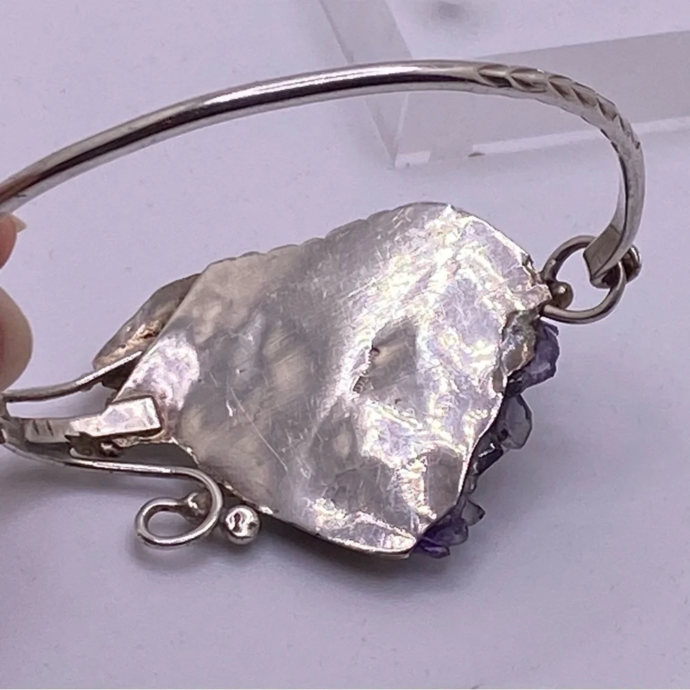 Sterling Silver & Purple Amethyst Bangle 6.5”-7” wrist